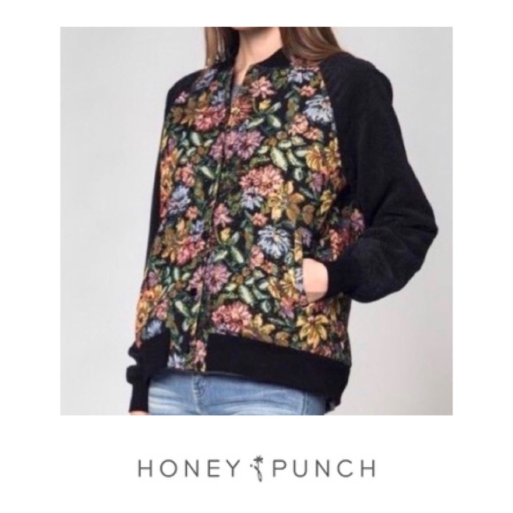 Honey Punch Tapestry Floral Bomber Jacket